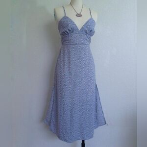 Forever 21 Blue Floral Midi Dress Open Back Bow Tie